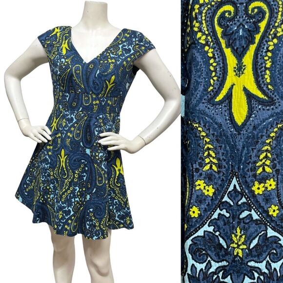 PLENTY TRACY REESE Anthropologie Fit Flare Mini Skater Dress Paisley Pockets 4P - Picture 2 of 13